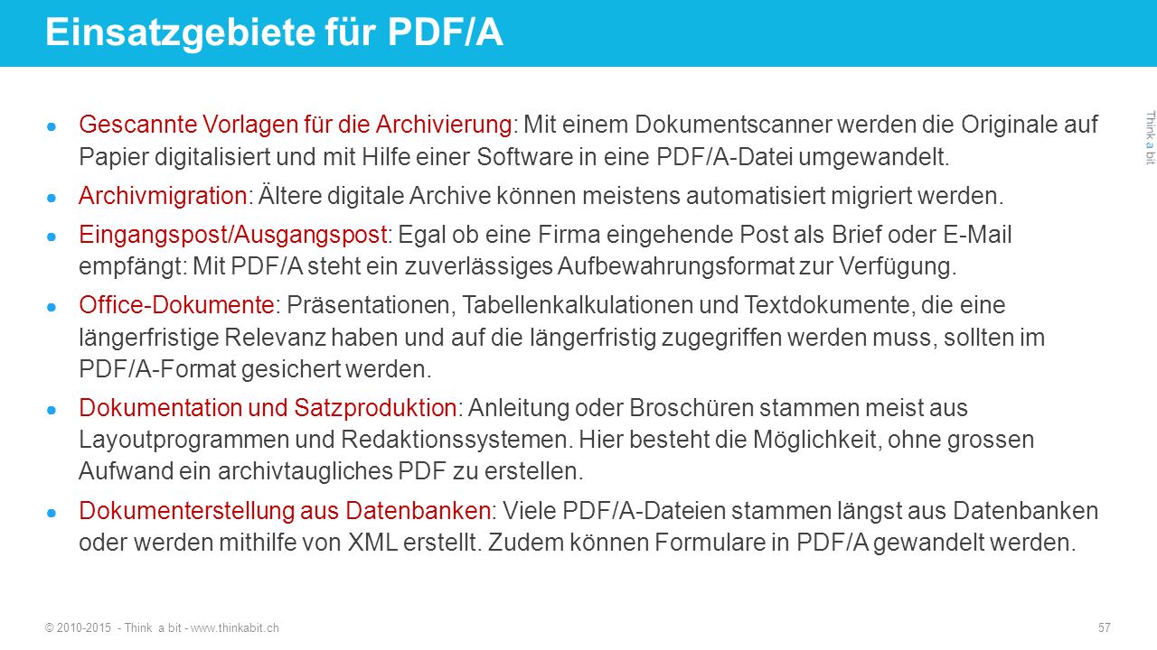 Einsatzgebiete für PDF/A