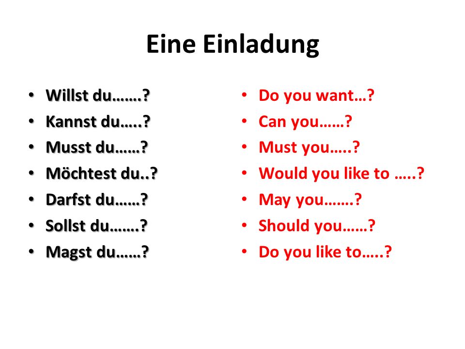 Eine Einladung Willst du……. Kannst du….. Musst du…… Möchtest du..