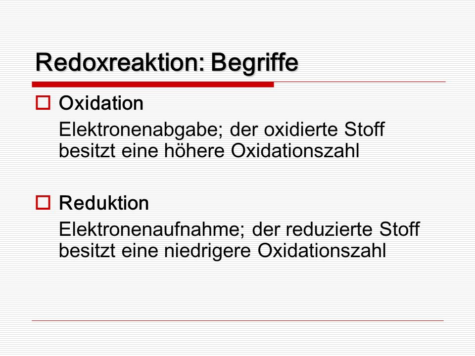 Redoxreaktion: Begriffe