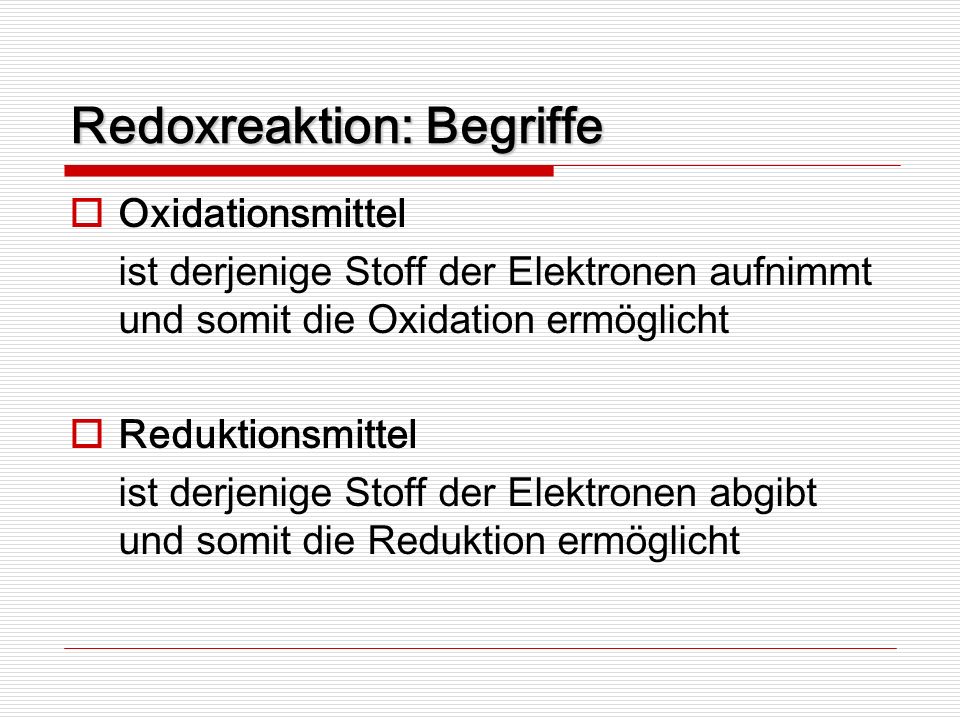 Redoxreaktion: Begriffe