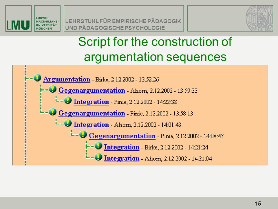 Script for the construction of argumentation sequences