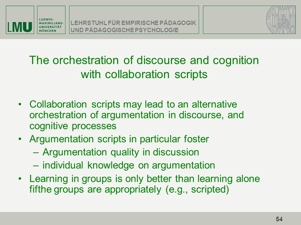 The orchestration of discourse and cognition with collaboration scripts