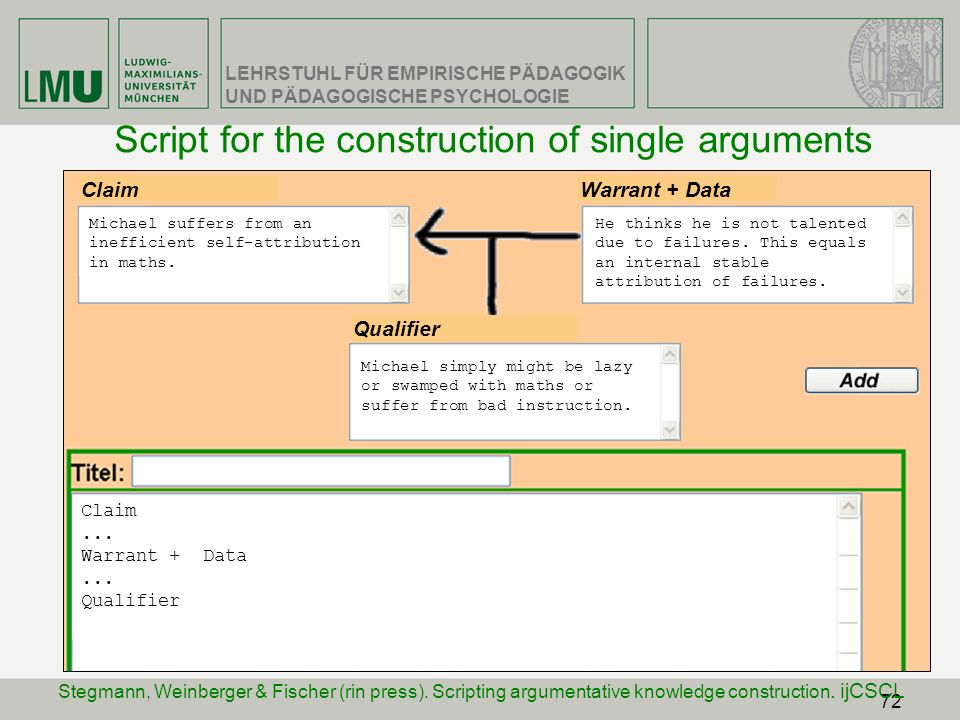 Script for the construction of single arguments